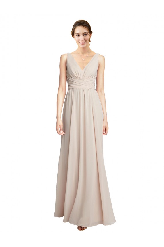 Cheap Long V-Neck Chiffon Bridesmaids Dress with Double Straps UK