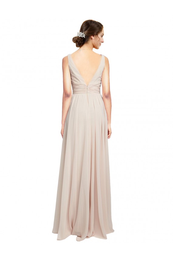 Cheap Long V-Neck Chiffon Bridesmaids Dress with Double Straps UK
