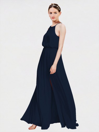 Cheap High Halter Chiffon Bridesmaid Dress with Side Slit UK