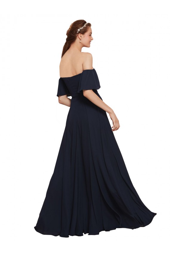 Cheap Off the Shoulder Floaty Sleeves Chiffon Bridesmaid Dress / Prom Dress with High Slit UK
