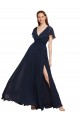 Cheap Long V-Neck Chiffon Bridesmaid Dress with Slit and V-Back UK