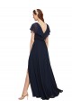 Cheap Long V-Neck Chiffon Bridesmaid Dress with Slit and V-Back UK