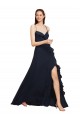 Cheap Long Chiffon Bridesmaid Dress with Criss Cross Straps and Ruffles UK