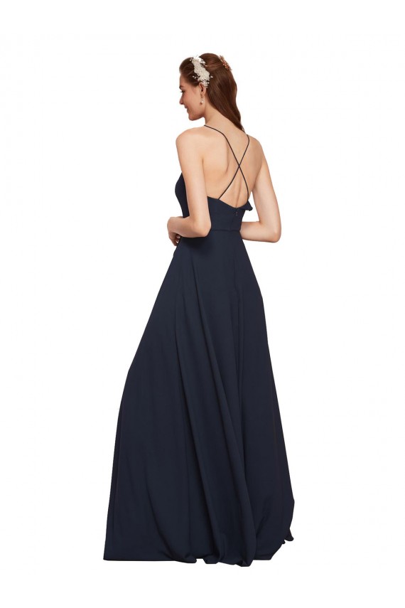 Cheap Long Chiffon Bridesmaid Dress with Criss Cross Straps and Ruffles UK