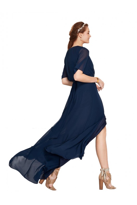 Cheap V-Neck Plush Chiffon Bridesmaid Dress with Flutter Sleeves UK