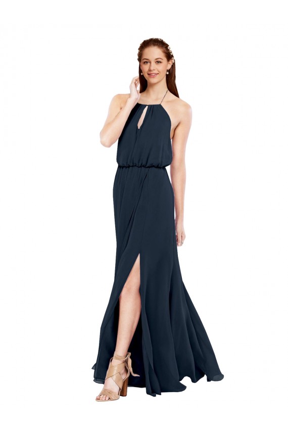Cheap Grecian Style Halter Chiffon Bridesmaid Dress with Keyhole and Slit UK