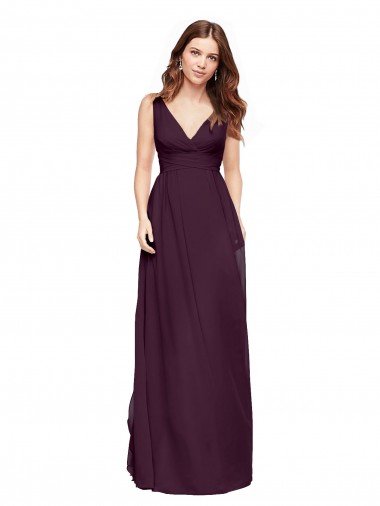 Cheap Plunging V-Neckline Long Chiffon Bridesmaid Dress with Deep V-Back UK