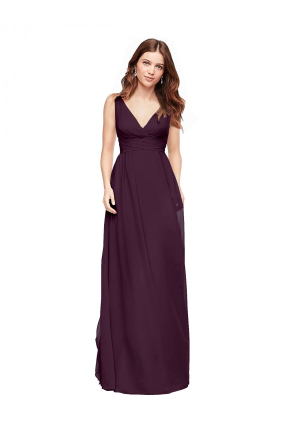 Cheap Plunging V-Neckline Long Chiffon Bridesmaid Dress with Deep V-Back UK