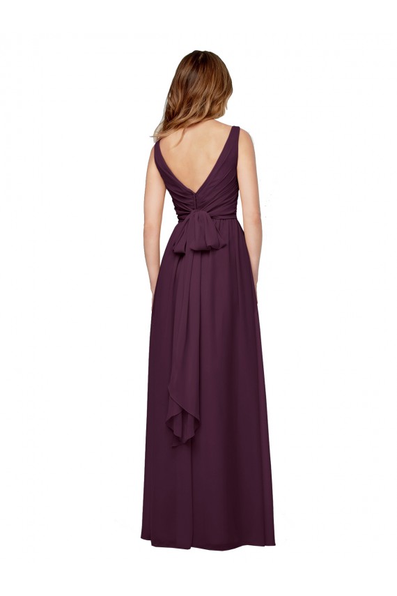 Cheap Plunging V-Neckline Long Chiffon Bridesmaid Dress with Deep V-Back UK