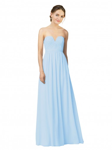 Cheap Full Length Chiffon Bridesmaid Dress with Deep Sweetheat and Shirred Bodice UK