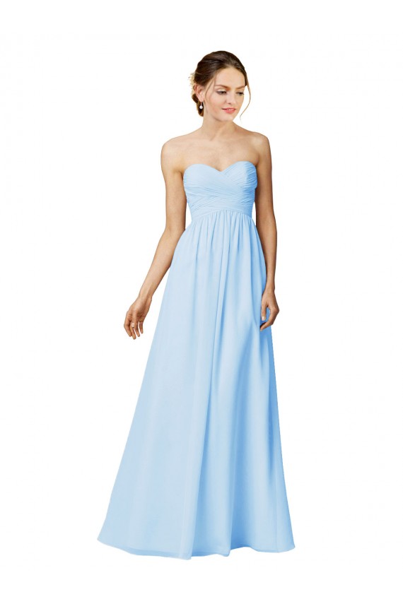 Cheap Strapless Chiffon Bridesmaid Dress with Criss Cross Shirred Bodice UK