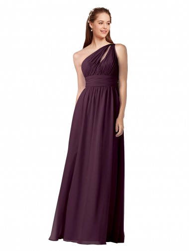 Cheap One Shoulder Chiffon Bridesmaid Dress with Front Keyhole and Shirred Bodice UK