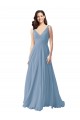 Cheap Long Chiffon V-Neck and Self Sash Bridesmaid Dress with Shirred Criss Cross Bodice UK