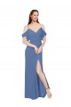 Cheap Mock-Wrap Off the Shoulder Long Chiffon Bridesmaid Dress with Side Slit UK