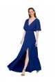 Cheap V-Neck Long Chiffon Bridesmaid Dress with Dolman Sleeved Bodice and Slit UK
