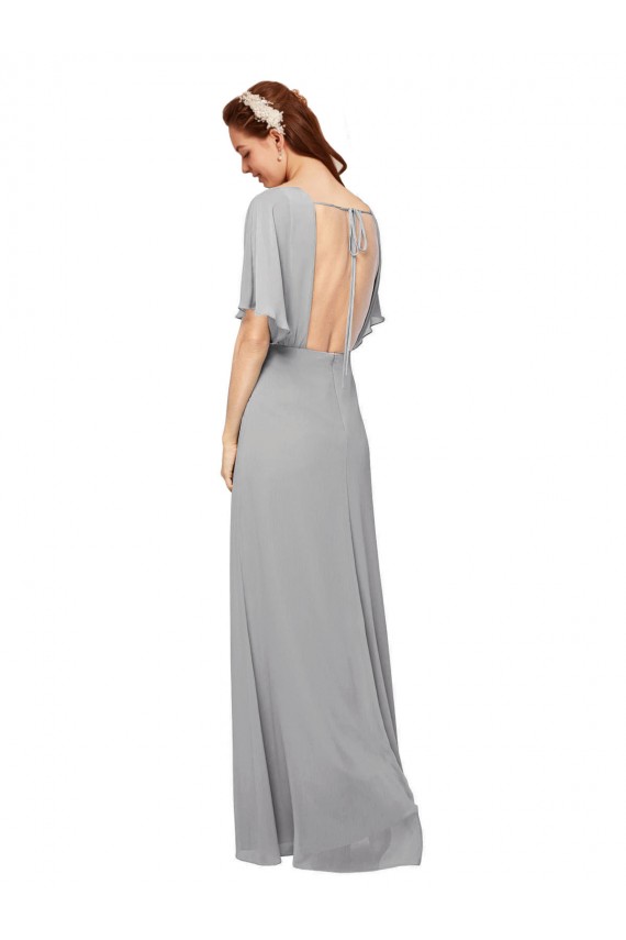 Cheap V-Neck Long Chiffon Bridesmaid Dress with Dolman Sleeved Bodice and Slit UK