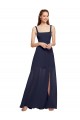 Cheap Squre Necked Long Chiffon Bridesmaid Dress with Front Slit UK