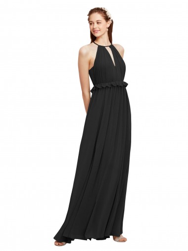 Cheap Halter Neck Front Keyhole Chiffon Bridesmaid Dress with Shirred Waist UK