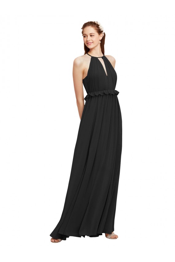 Cheap Halter Neck Front Keyhole Chiffon Bridesmaid Dress with Shirred Waist UK