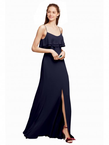 Cheap Draped Long Chiffon Bridesmaid Dress with Straps and Layers UK