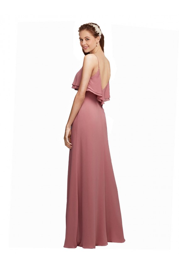 Cheap Draped Long Chiffon Bridesmaid Dress with Straps and Layers UK