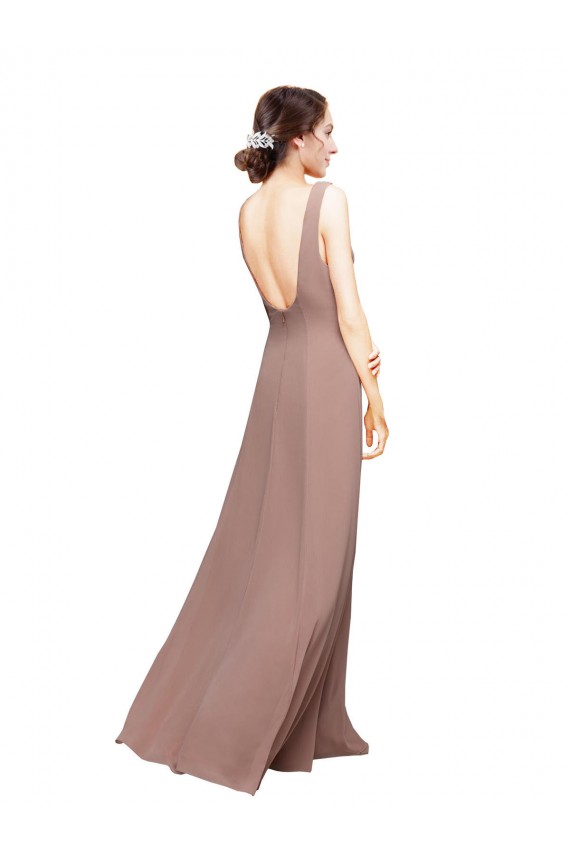 Cheap V-Neck Sheath Chiffon Bridesmaid Dress with V-Back UK