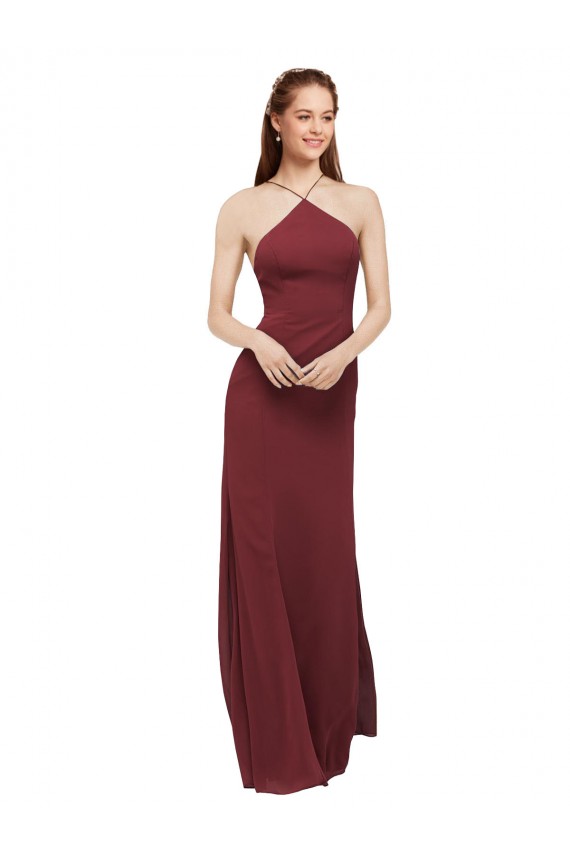 Cheap High Halter Neck Long Chiffon Bridesmaid Dress with Low Scoop Back UK