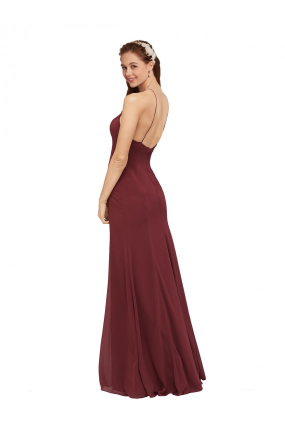 Cheap High Halter Neck Long Chiffon Bridesmaid Dress with Low Scoop Back UK