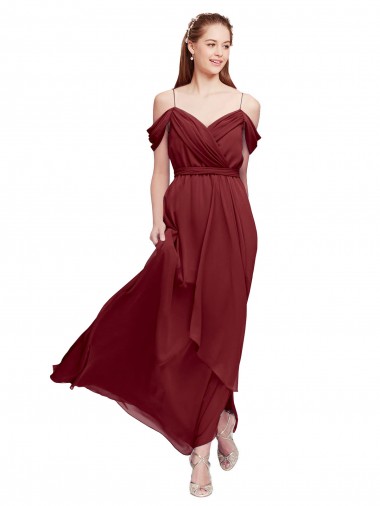 Cheap Grecian Inspired Draped Off the Shoulder Long Chiffon Bridesmaid Dress UK
