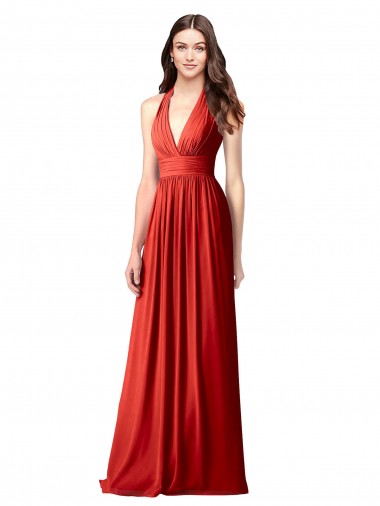 Cheap Halter V-Neck A-Line Chiffon Bridesmaid Dress with Shirred Skirt UK