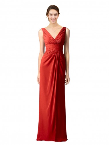 Cheap Shirred Long Floor Length Chiffon Bridesmaid Dress with V-Back UK