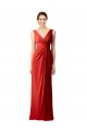 Cheap Shirred Long Floor Length Chiffon Bridesmaid Dress with V-Back UK