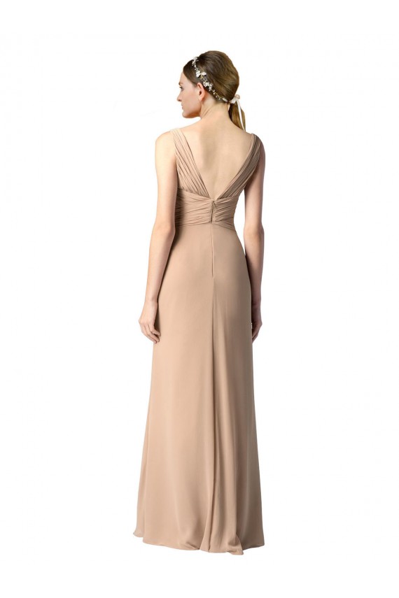 Cheap Shirred Long Floor Length Chiffon Bridesmaid Dress with V-Back UK