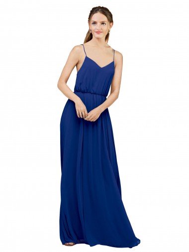 Cheap Long Chiffon Bridesmaid Dress with Spaghetti Strap Bodice UK