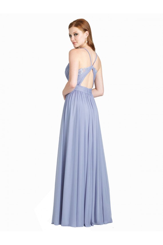 Cheap Ruched Criss Over Bodice Chiffon Bridesmaid Dress with Lace Open Back UK