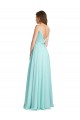 Cheap Long V-Neck Chiffon Bridesmaid Dress with Satin Bodice UK