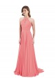 Cheap Draped A-Line Chiffon Bridesmaid Dress with Halter Keyhole Neckline UK