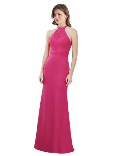 Cheap Slim A-Line Long Chiffon Bridesmaid Dress with Strappy Back UK