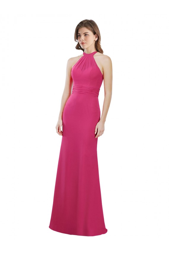 Cheap Slim A-Line Long Chiffon Bridesmaid Dress with Strappy Back UK