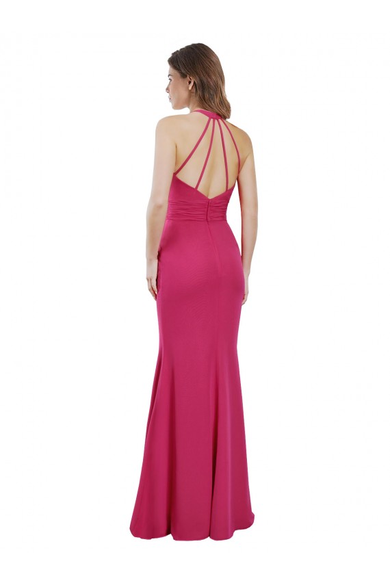 Cheap Slim A-Line Long Chiffon Bridesmaid Dress with Strappy Back UK