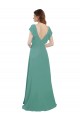 Cheap Full Length Chiffon Bridesmaid Dress with Ruffled Cap Sleeves and Side Slit UK