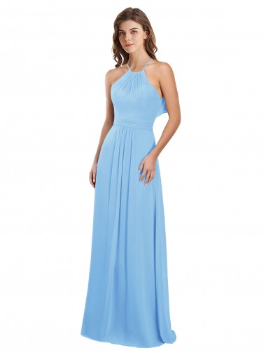 Cheap Chiffon A-Line Bridesmaid Dress with Halter Neck and Ruffled Back Straps UK