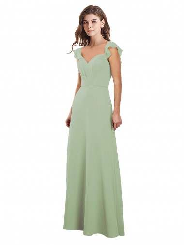 Cheap Draped Sweetheart Chiffon Bridesmaid Dress with Ruffled Cap Sleeves UK