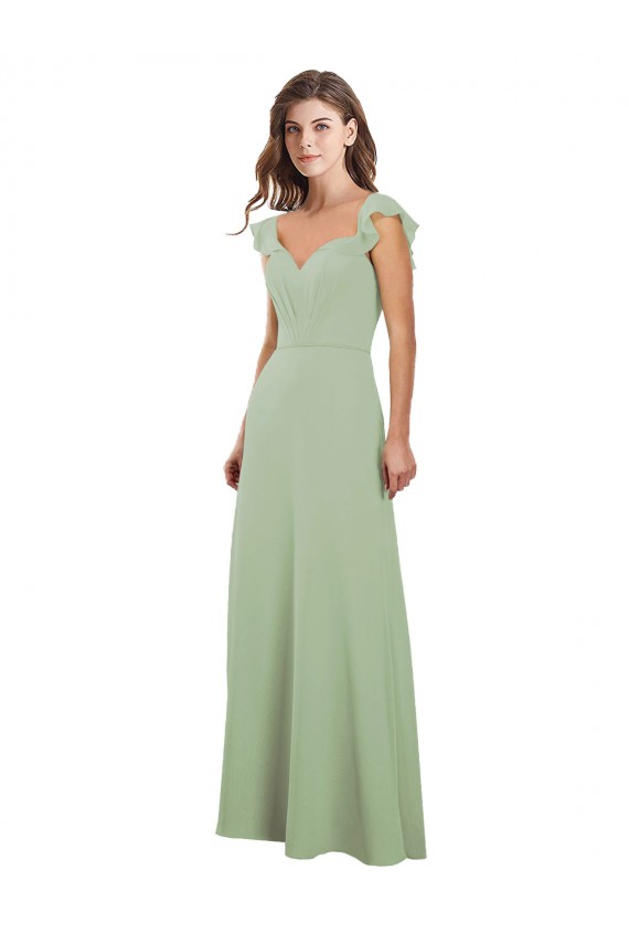 Cheap Draped Sweetheart Chiffon Bridesmaid Dress with Ruffled Cap Sleeves UK