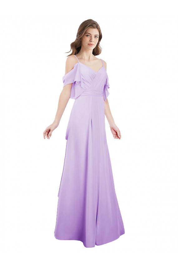 Cheap Chiffon Bridesmaid Dress with Draped Sweetheart Bodice and Off The Shoulder Flounces UK
