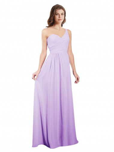 Cheap Draped One Shoulder A-Line Long Chiffon Bridesmaid Dress UK