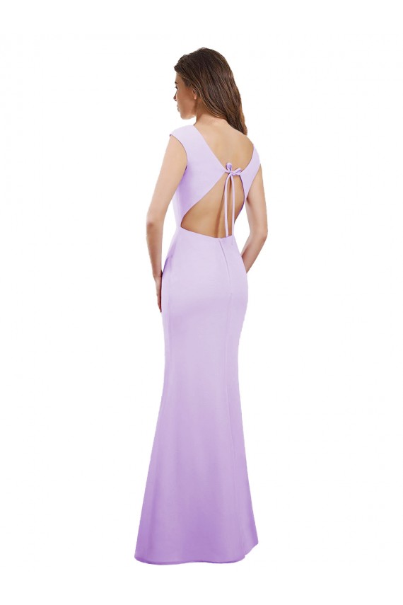 Cheap Chiffon Column Bridesmaid Dress with High Round Neckline and Cap Sleeves UK
