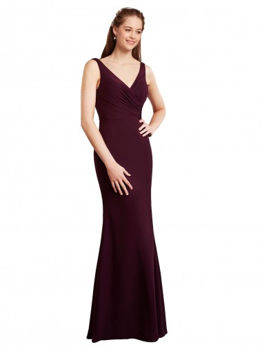 Cheap Floor Length Fluted Chiffon Dress with Draped Bodice and V-Neckline UK