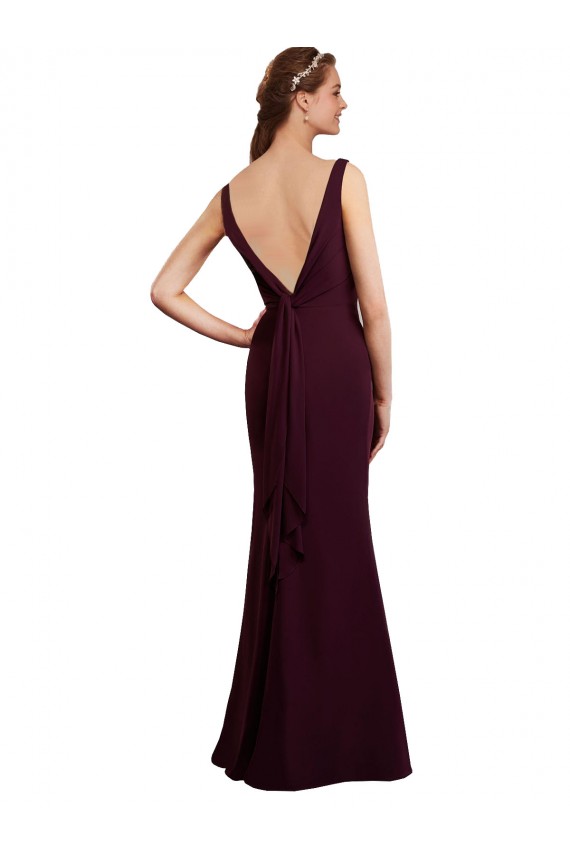 Cheap Floor Length Fluted Chiffon Dress with Draped Bodice and V-Neckline UK