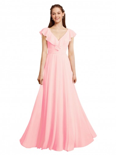 Cheap Chiffon A-Line Dress with Full Circle Skirt and Gathered Waistband UK